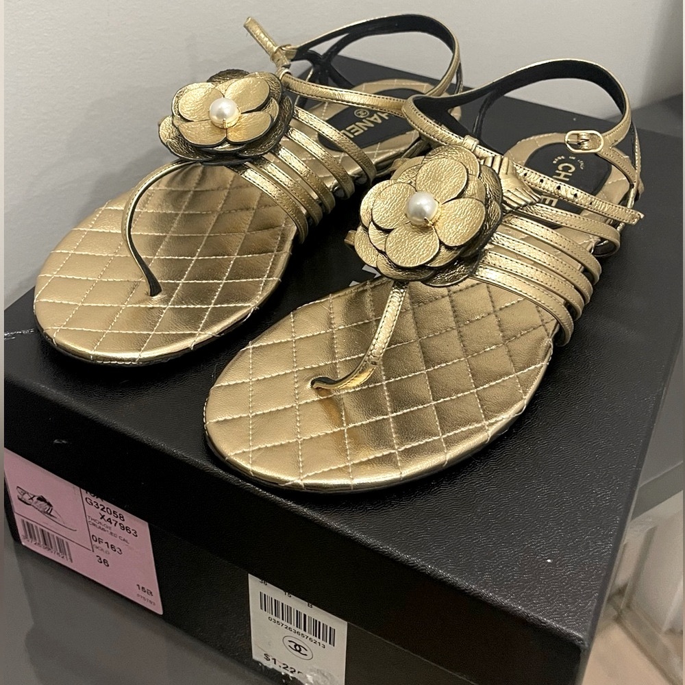 Chanel Camilla Metallic Gold Sandals Sz 36